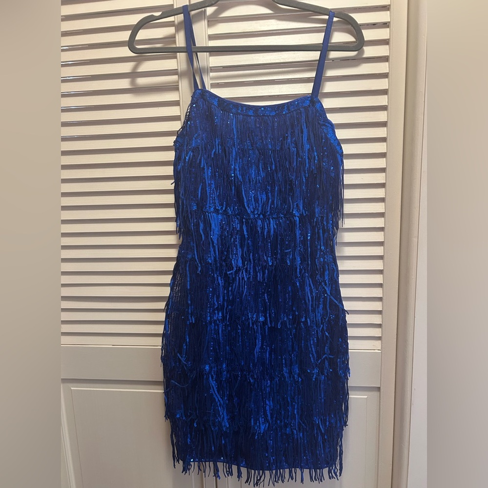 SHEIN Vibrant Blue Fringe Cocktail/Homecoming Dress